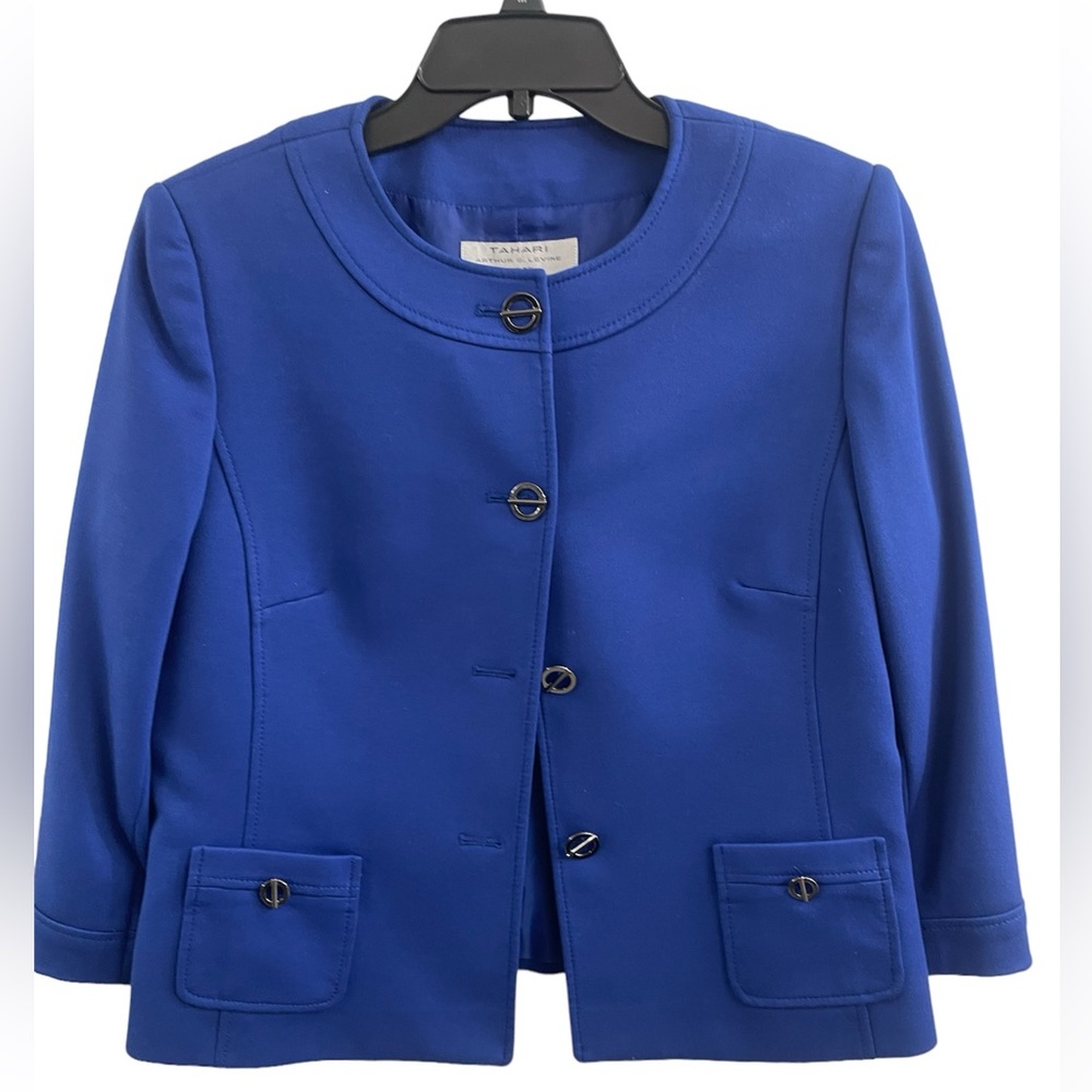 Tahari Arthur S. Blue Levine 3/4 Sleeves Petite Blazer Sz(10P) - Picture 1 of 4